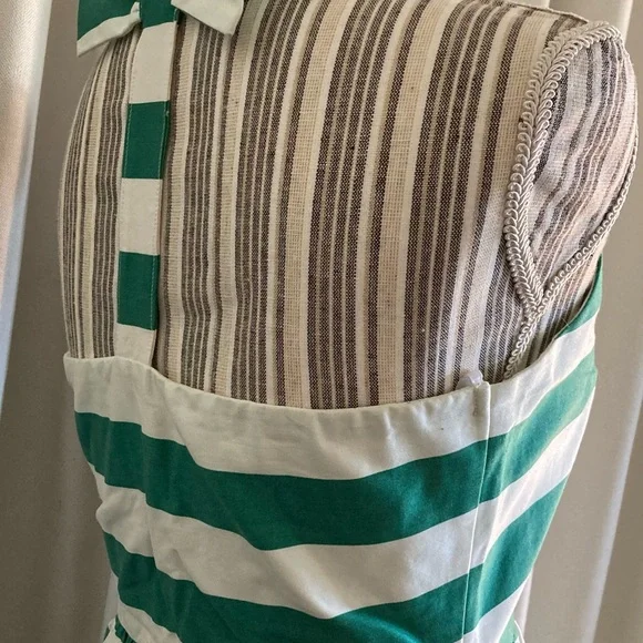Green and white stripes sleeveless dress cotton dress - Picture 3 of 5
